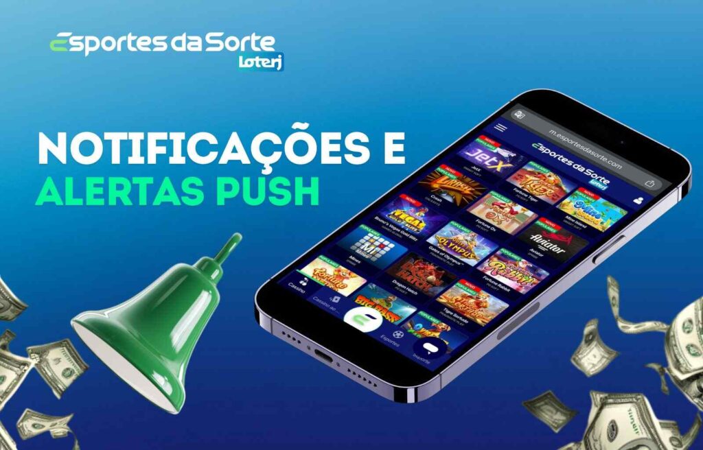 Notificações e alertas push do aplicativo Esporte da Sorte Brasil